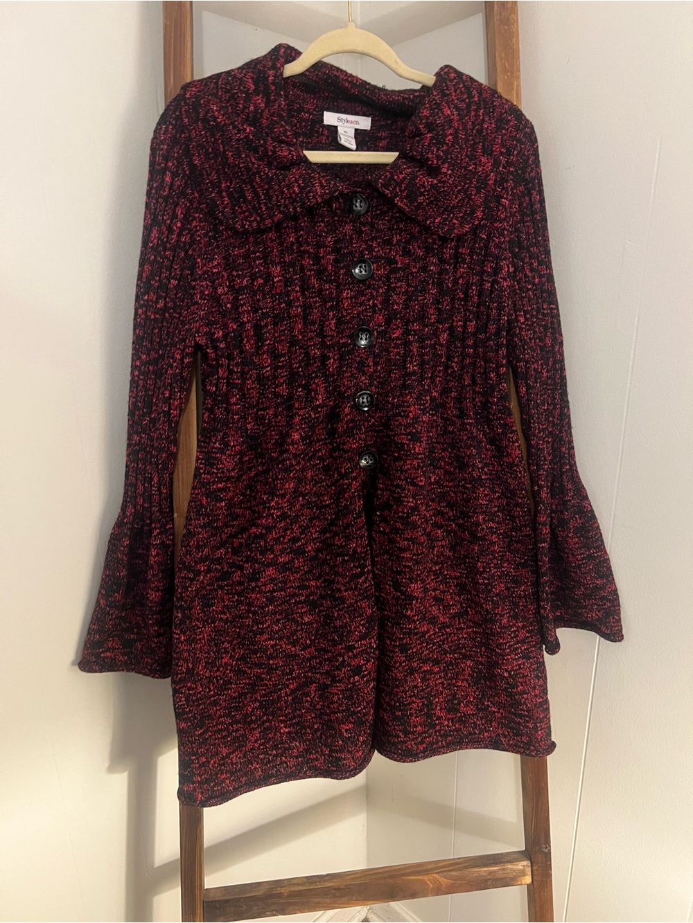 Style & Co. Red and Black Marled Long Sleeve Knit Cardigan